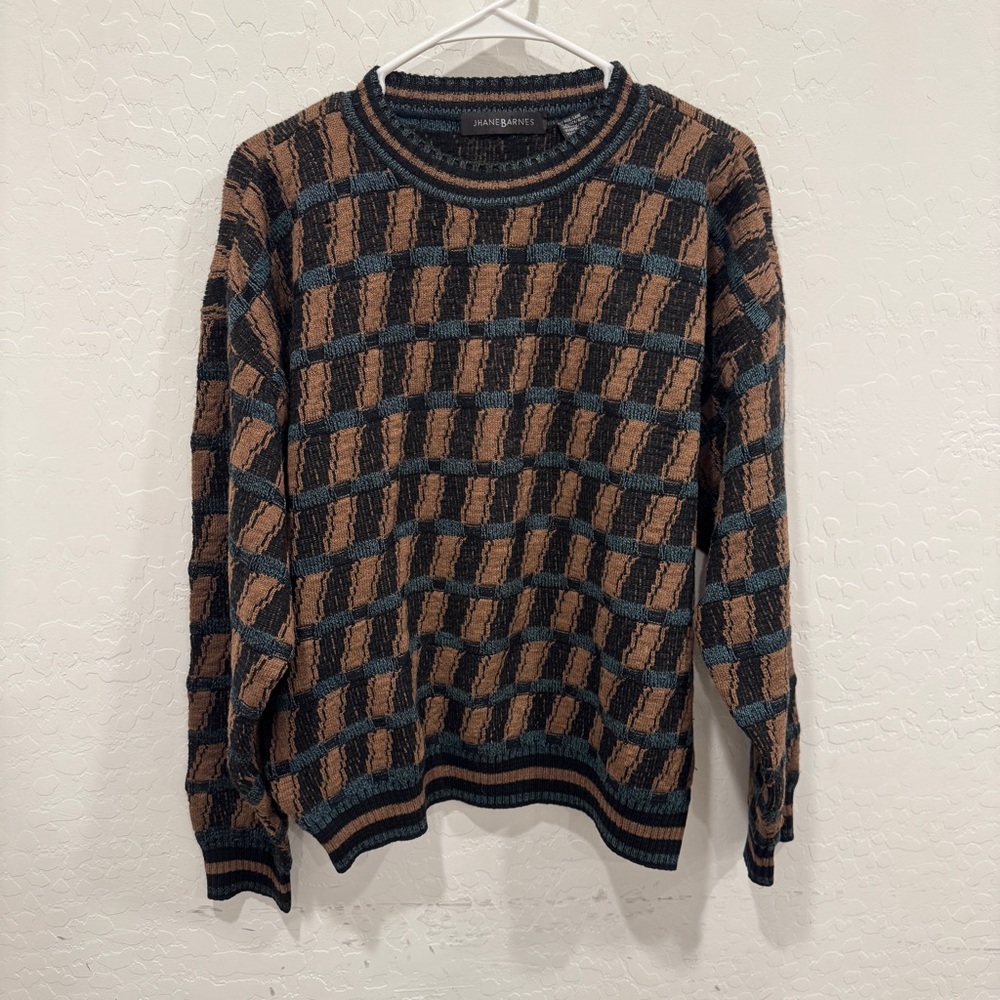 VINTAGE Jhane Barnes Sweater Mens Medium Loud Grandpa Knit Crewneck 90s